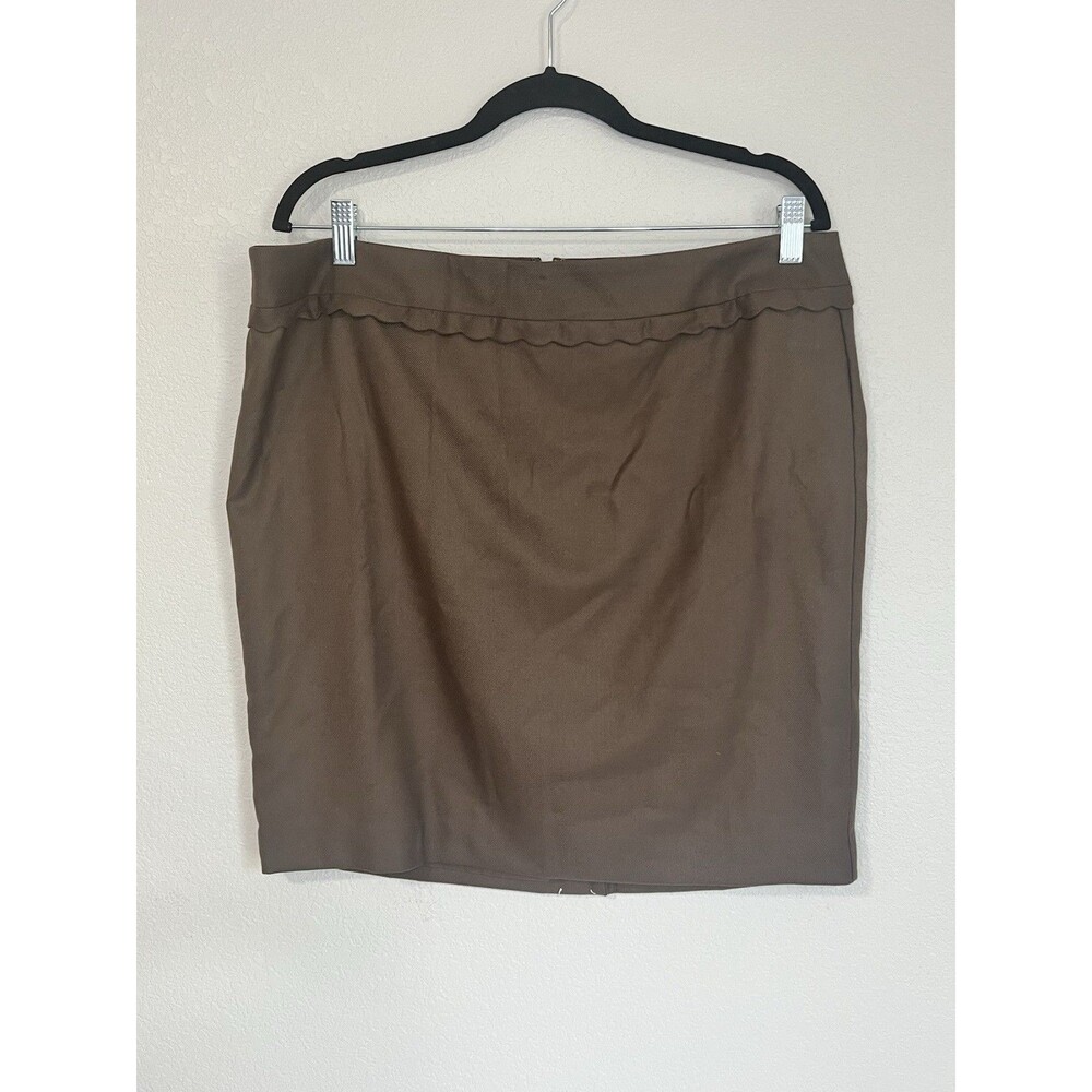 LOFT Pencil Skirt Sz 14 Brown Lined Scallop Trim Business Casual Preppy Academia